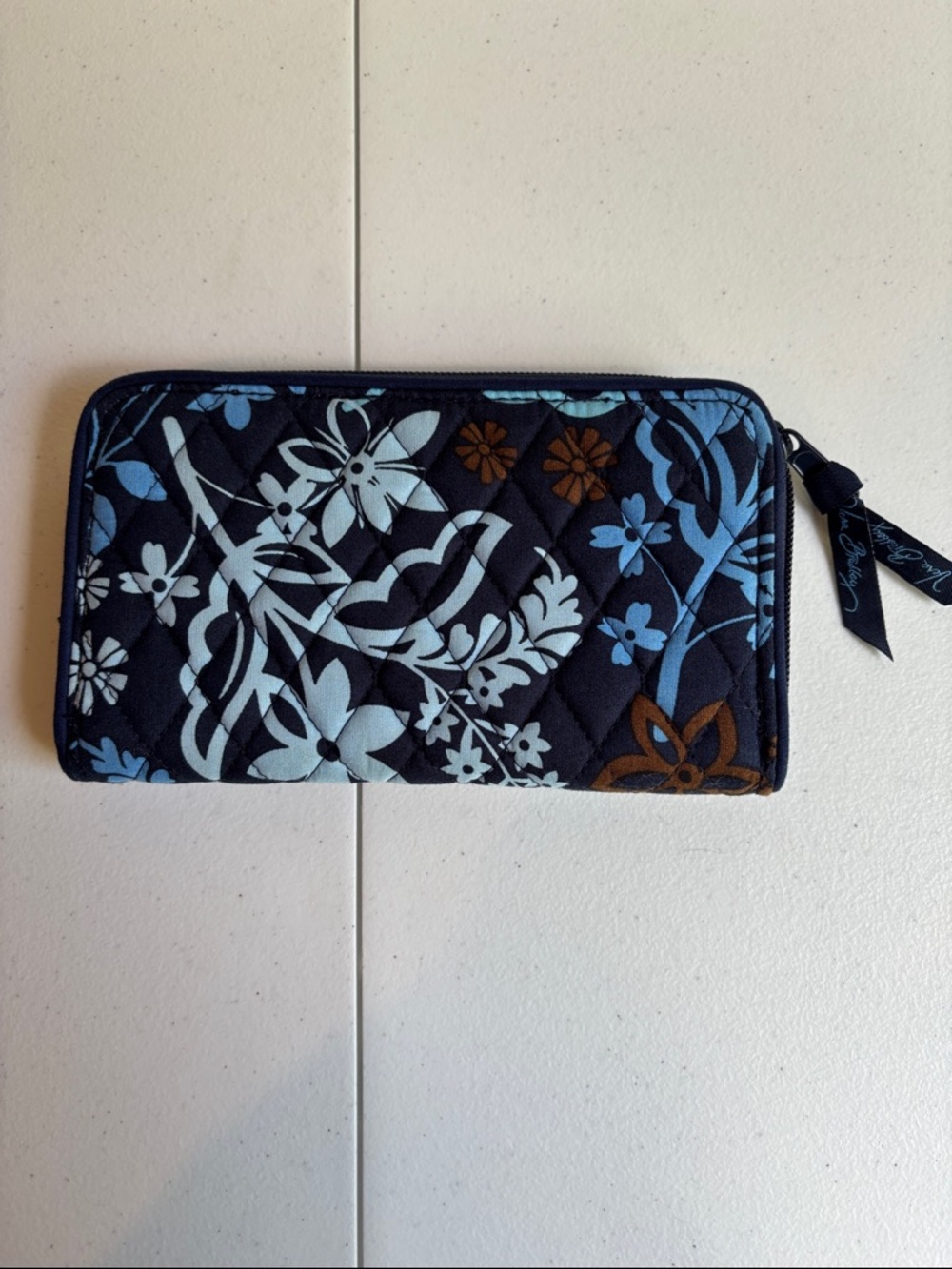 Vera Bradley Navy Floral Quilted Zip Wallet